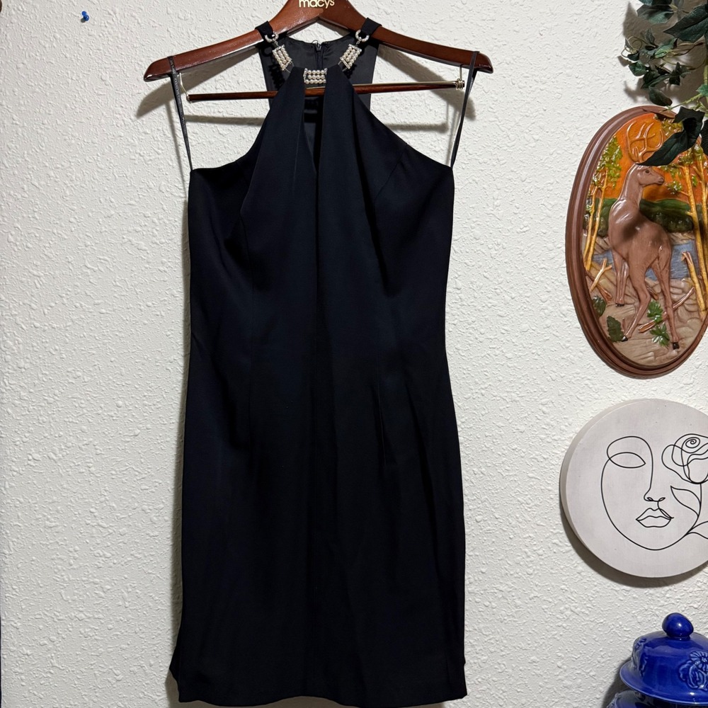 Jessica McClintock Scott Mcclintock‎ women's 10 Little Black Dress beaded Halter